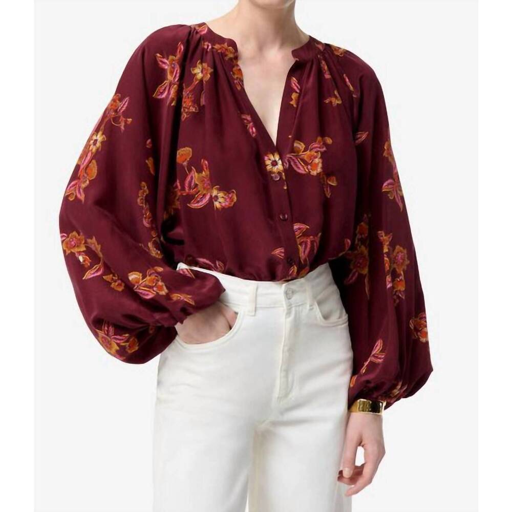 NEW VANESSABRUNO edme long balloon sleeves blouse in burgundy